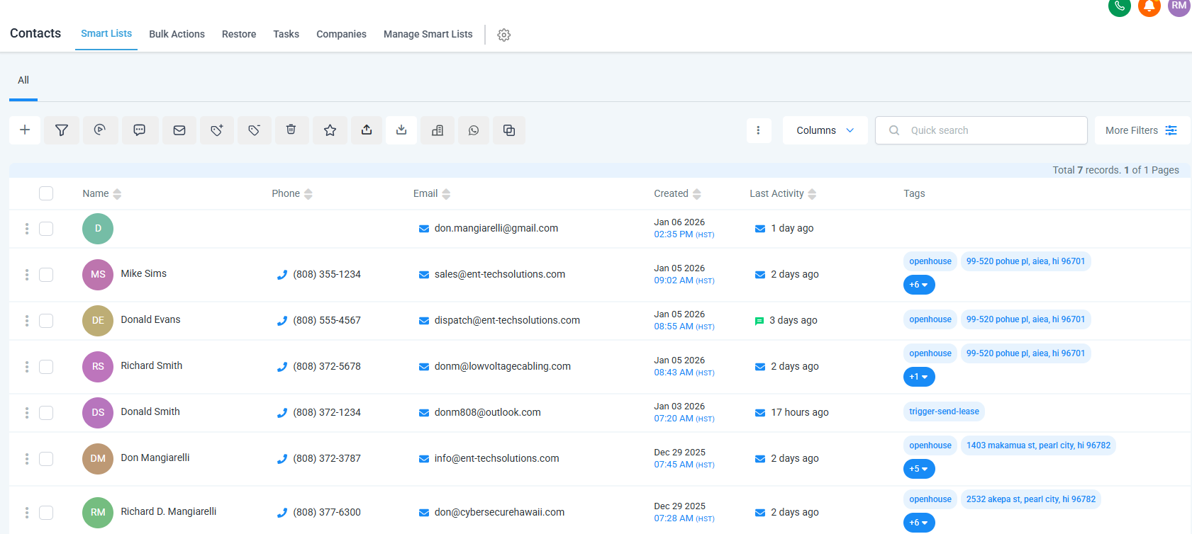 Contacts with Automated Tagging